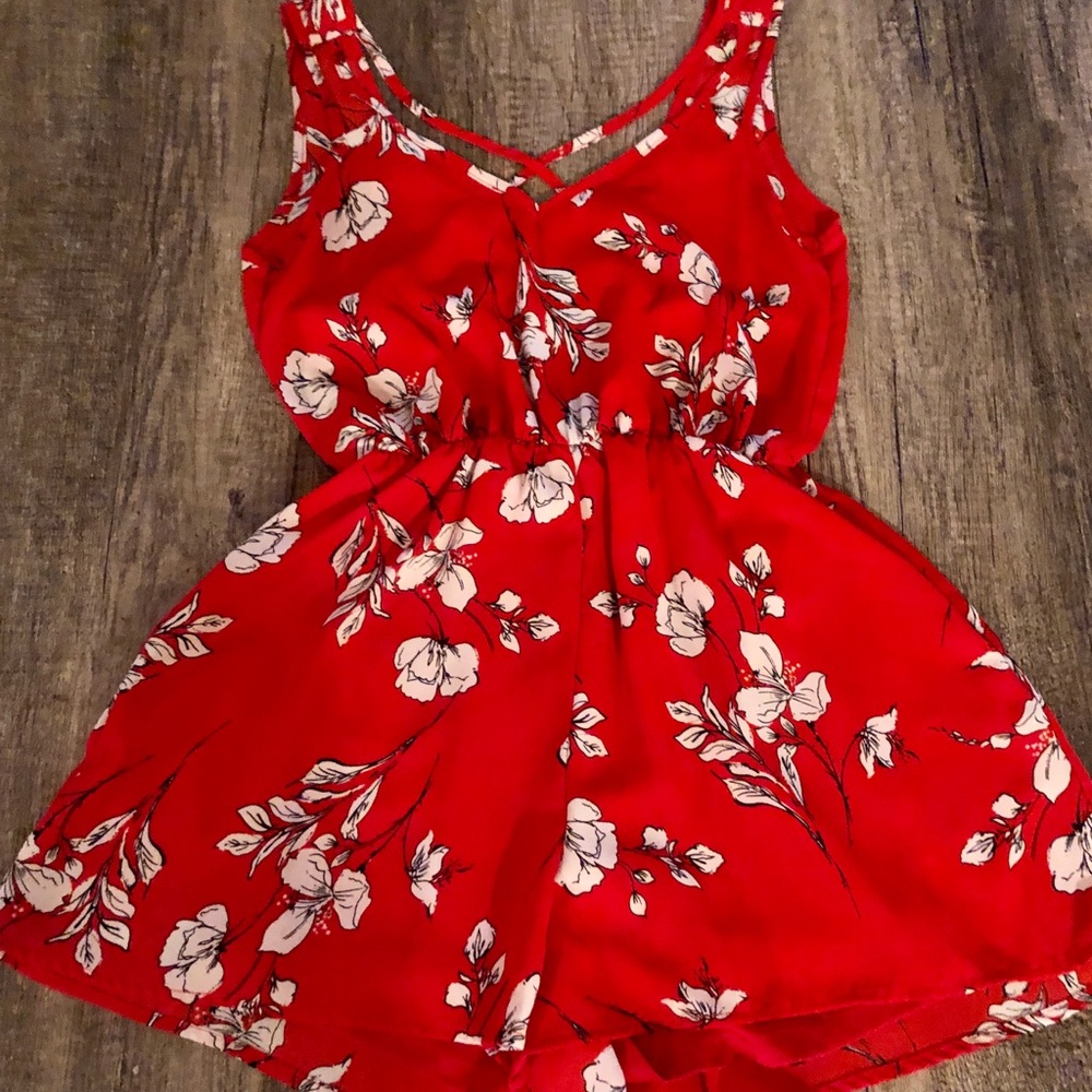 Red Floral Romper